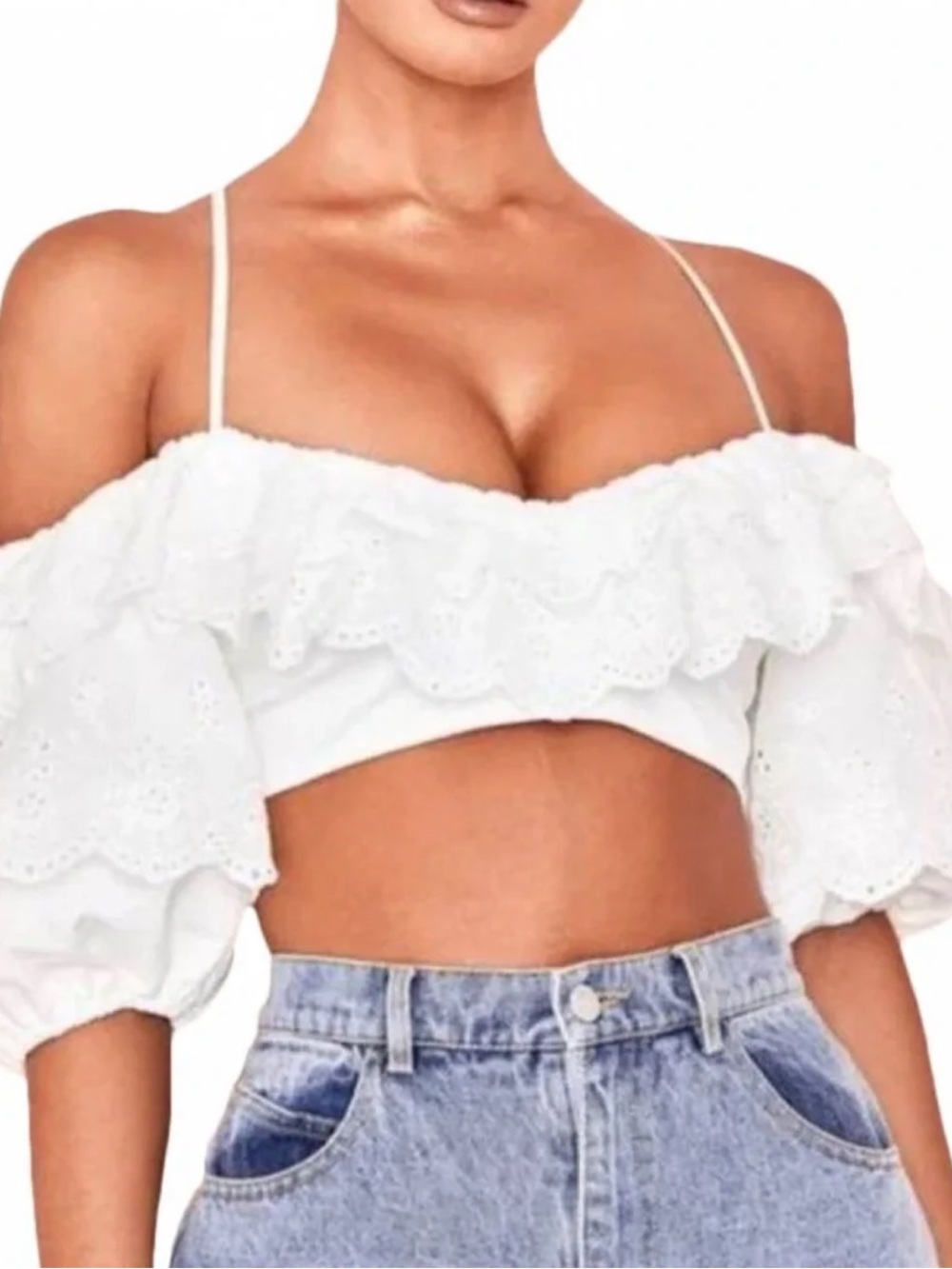 NWOT House of CB White Eyelet Lace Crop Top XS